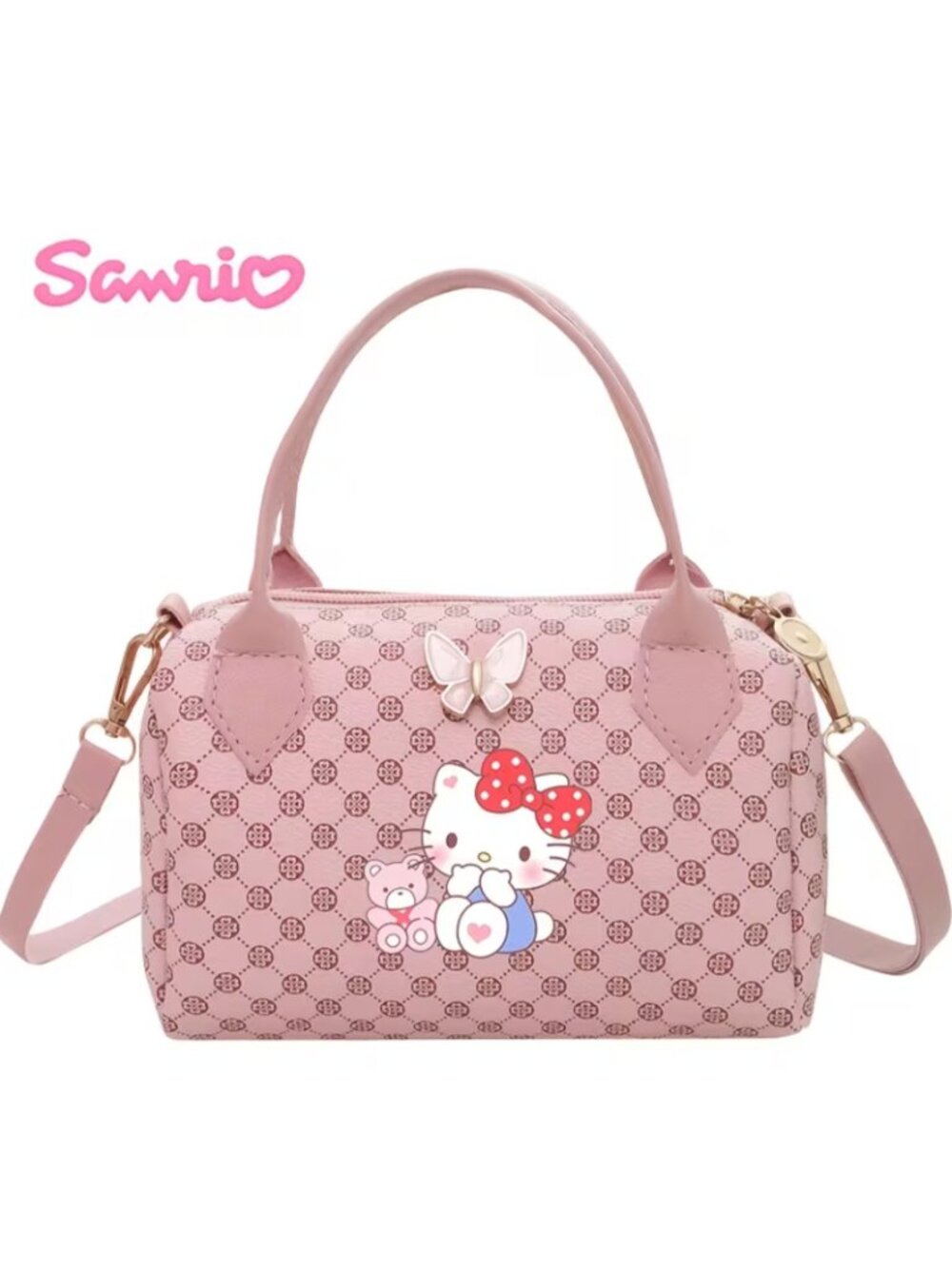 Hello Kitty Pink Crossbody Satchel Handbag with Butterfly Accent Cute Sanrio - Picture 2 of 4